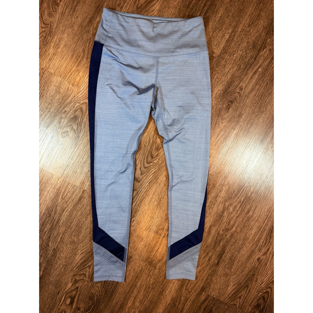 Reebok Women's Blue/Gray Colorblock Ankle Leggings Stretch Elastic Waist S